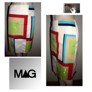 M.A.G. Beige Cotton Patchwork Look Beaded Skirt